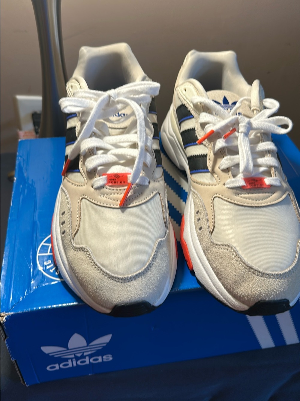 adidas Men's White Sneakers with Black Stripes and Orange Accents